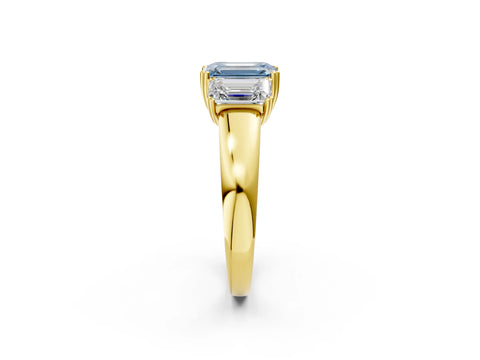 Yellow gold Three-Stone Fancy Blue Emerald Cut Cut Diamond Ring with Channel Set Band and Four-Prong Setting_2