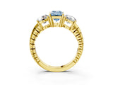 Yellow gold Three-Stone Fancy Blue Emerald Cut Cut Diamond Ring with Channel-Set Band and Prong Setting_3