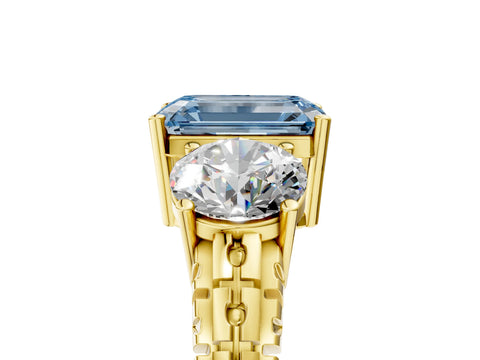 Yellow gold Three-Stone Fancy Blue Emerald Cut Cut Diamond Ring with Channel-Set Band and Prong Setting_5