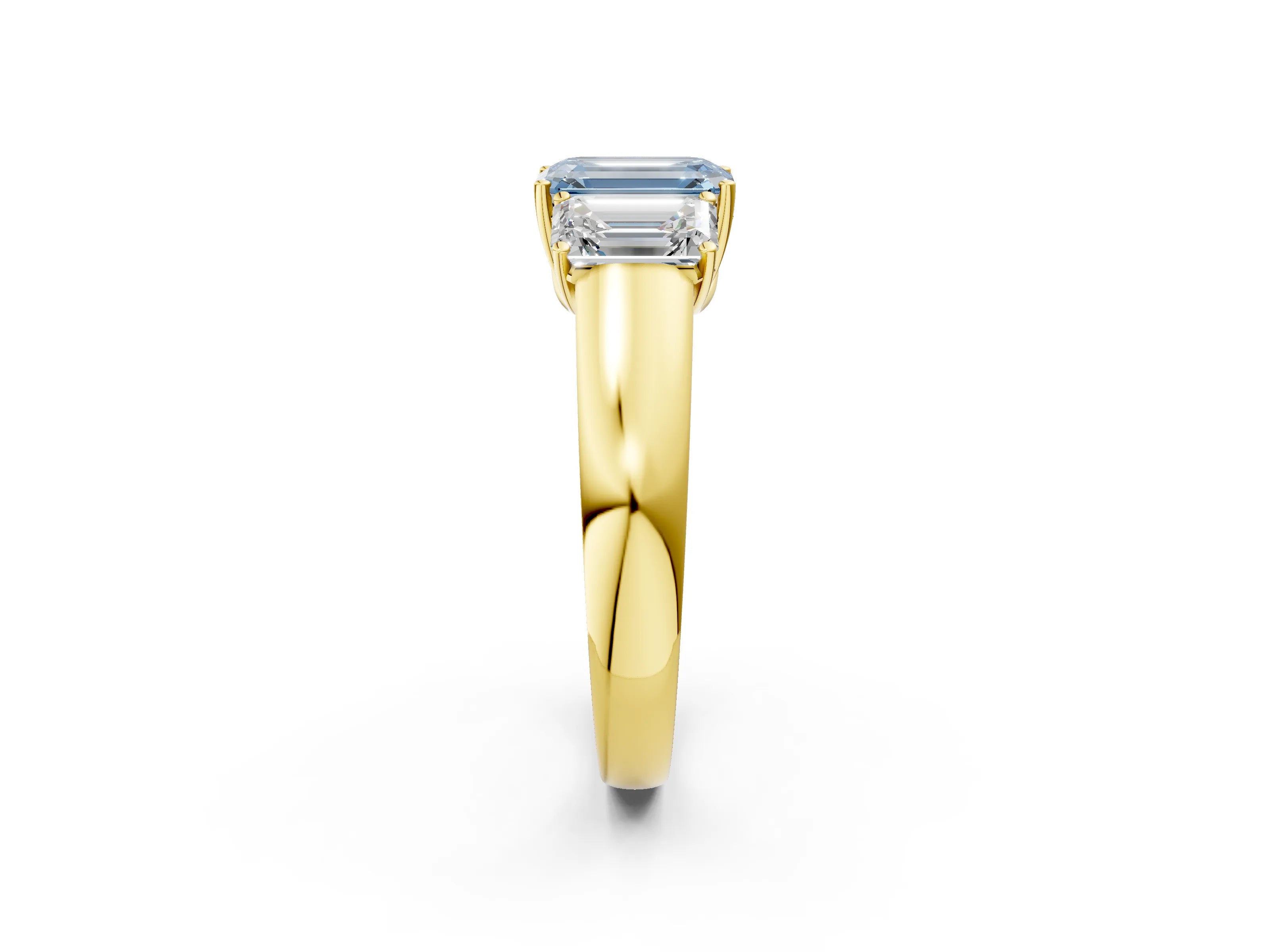 Yellow gold Three-Stone Fancy Blue Emerald Cut Cut Diamond Ring with Prong Setting and Classic Band_2