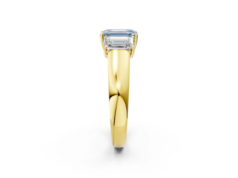 Yellow gold Three-Stone Fancy Blue Emerald Cut Cut Diamond Ring with Prong Setting and Classic Band_2