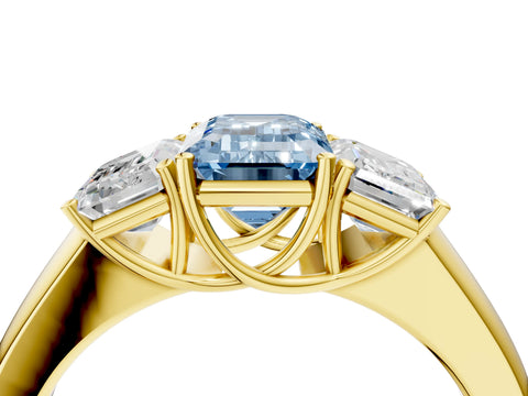 Yellow gold Three-Stone Fancy Blue Emerald Cut Cut Diamond Ring with Prong Setting and Classic Band_4