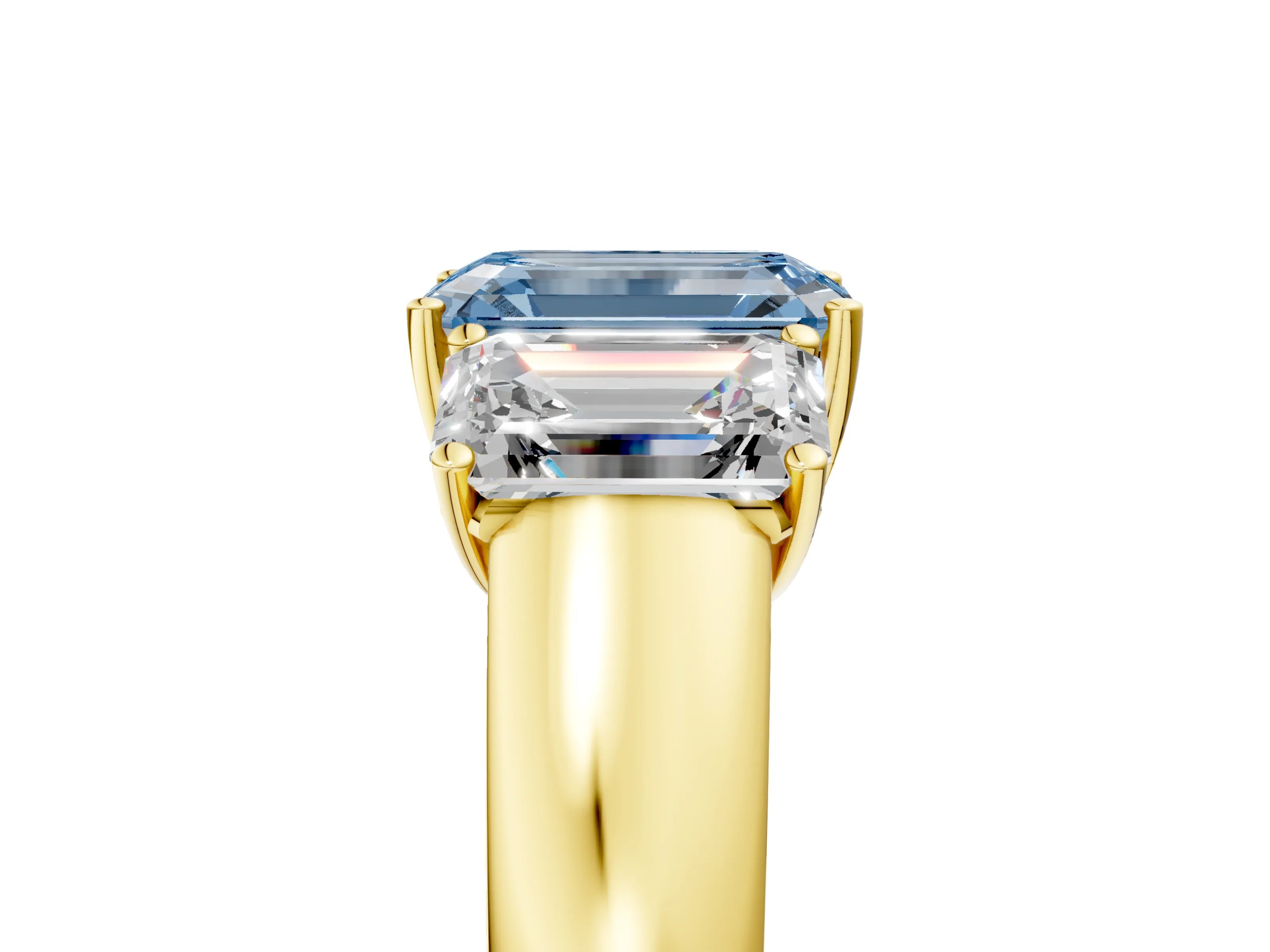 Yellow gold Three-Stone Fancy Blue Emerald Cut Cut Diamond Ring with Prong Setting and Classic Band_5