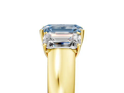 Yellow gold Three-Stone Fancy Blue Emerald Cut Cut Diamond Ring with Prong Setting and Classic Band_5
