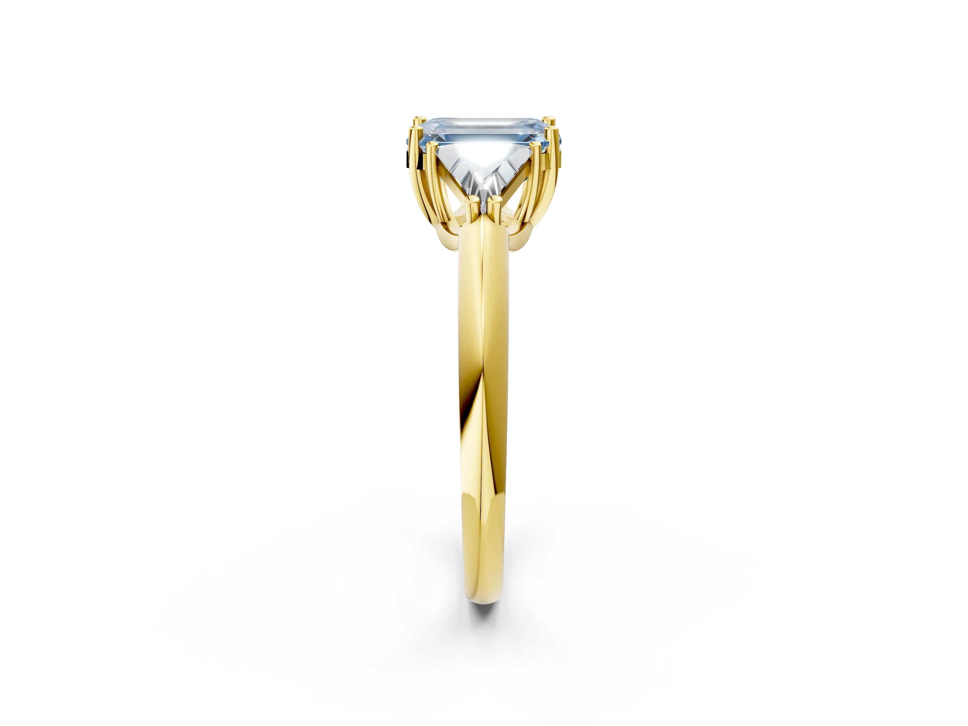 Yellow gold Three-Stone Fancy Blue Emerald Cut Cut Diamond Ring with Trillion Side Stones and Four-Prong Setting_5