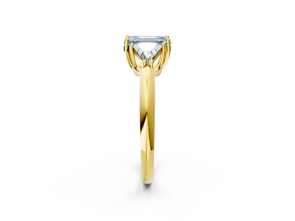 Yellow Gold Emerald Cut Trillion Three Stone Engagement Ring Setting for Fancy Blue Center