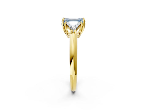 Yellow gold Three-Stone Fancy Blue Emerald Cut Cut Diamond Ring with Trillion Side Stones and Four-Prong Setting_5