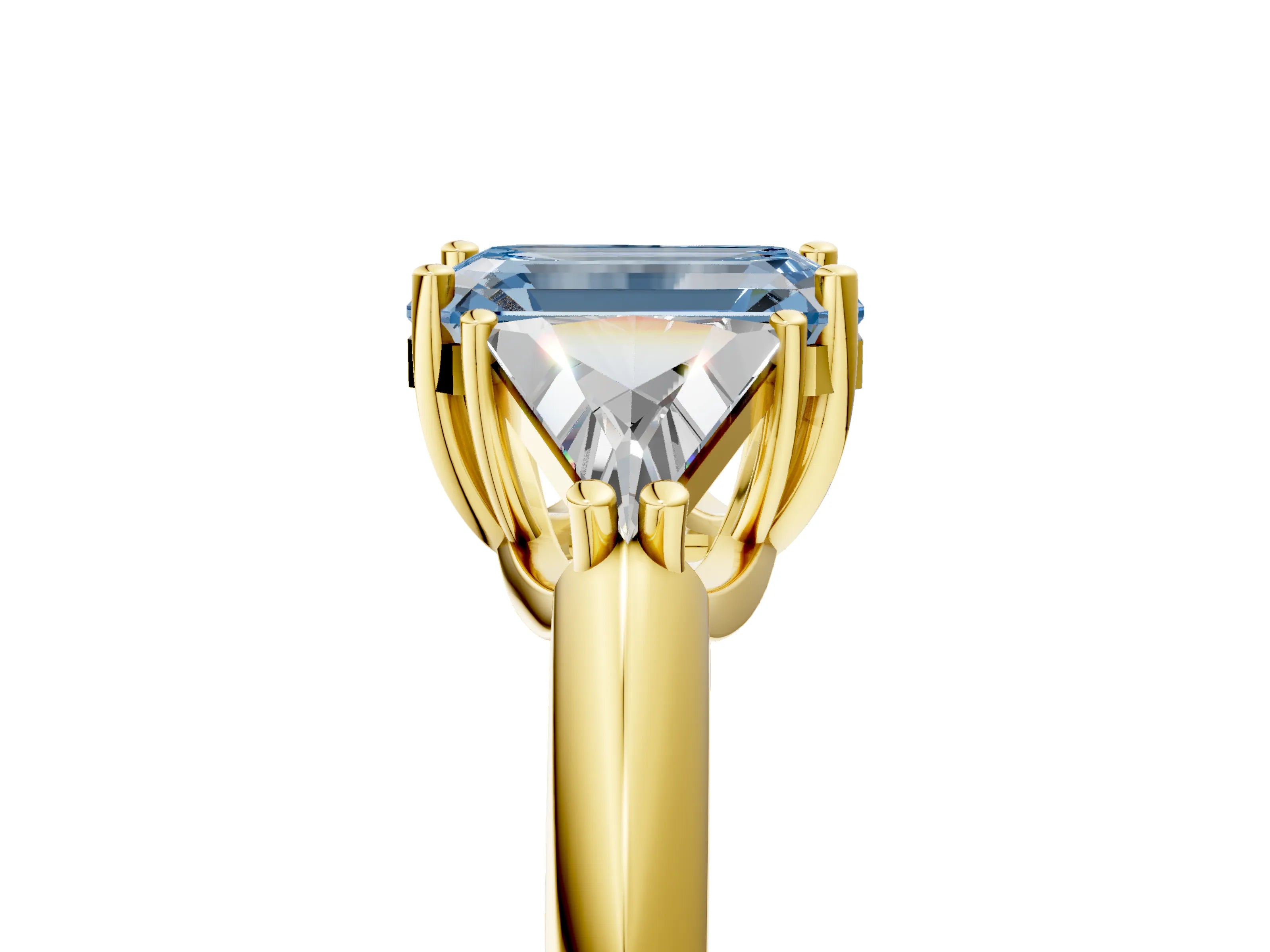 Yellow gold Three-Stone Fancy Blue Emerald Cut Cut Diamond Ring with Trillion Side Stones and Four-Prong Setting_8