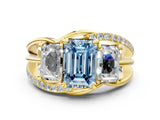 Yellow gold Three-Stone Fancy Blue Emerald Cut Cut Diamond Split Shank Prong Set Ring