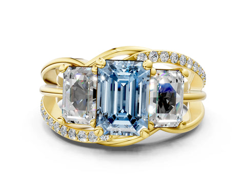 Yellow gold Three-Stone Fancy Blue Emerald Cut Cut Diamond Split Shank Prong Set Ring_12
