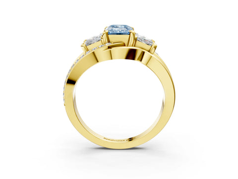 Yellow gold Three-Stone Fancy Blue Emerald Cut Cut Diamond Split Shank Prong Set Ring_15