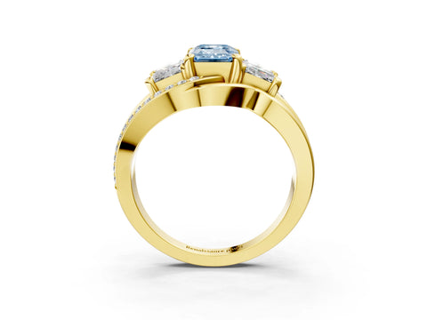 Yellow gold Three-Stone Fancy Blue Emerald Cut Cut Diamond Split Shank Prong Set Ring_3