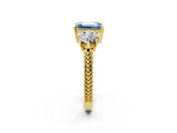 Yellow gold Three-Stone Fancy Blue Emerald Cut Cut Milgrain Band Prong Setting Ring_14