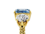 Yellow gold Three-Stone Fancy Blue Emerald Cut Cut Milgrain Band Prong Setting Ring_17