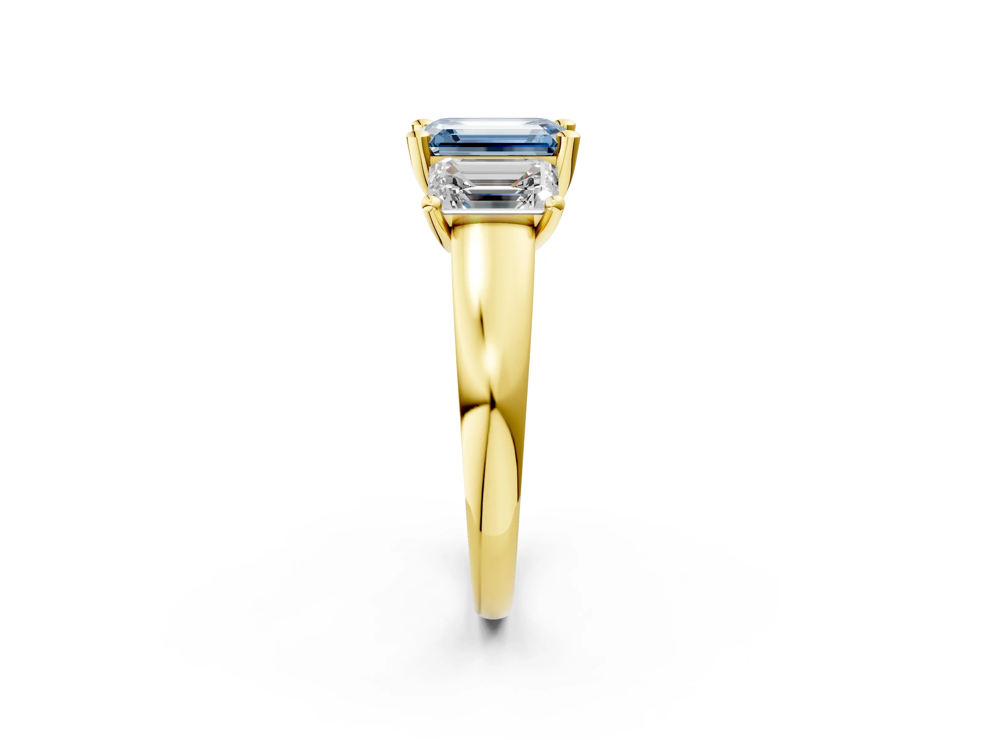 Yellow gold Three-Stone Fancy Blue Emerald Cut Cut Solitaire Ring with Classic Prong Setting_2