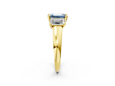 Yellow gold Three-Stone Fancy Blue Emerald Cut Cut Solitaire Ring with Classic Prong Setting_2