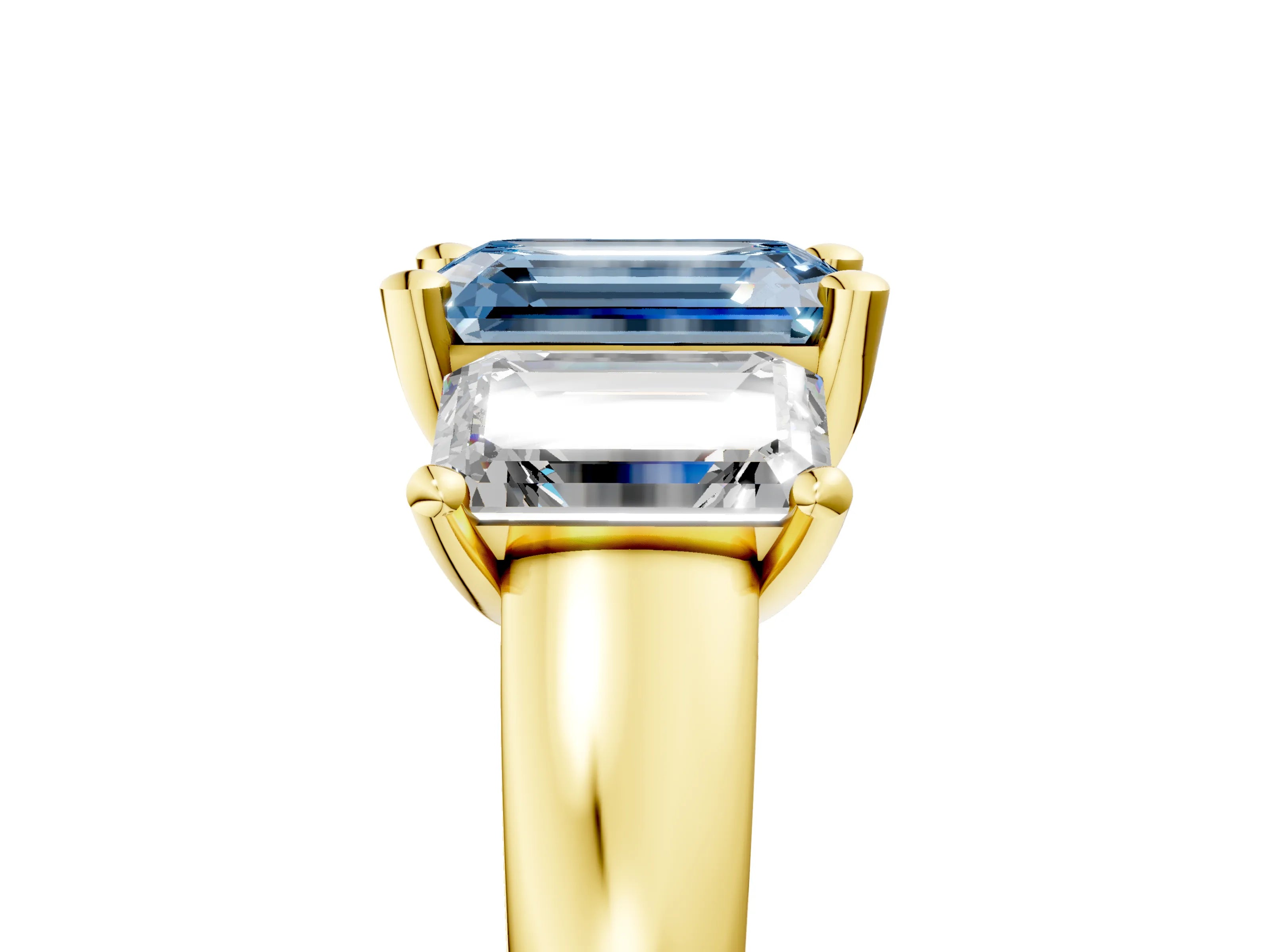 Yellow gold Three-Stone Fancy Blue Emerald Cut Cut Solitaire Ring with Classic Prong Setting_5