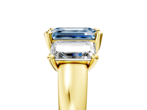 Yellow gold Three-Stone Fancy Blue Emerald Cut Cut Solitaire Ring with Classic Prong Setting_5