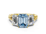 Yellow gold Three-Stone Fancy Blue Emerald Cut Diamond Braided Band Ring with Four-Prong Setting_104