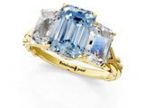 Yellow gold Three-Stone Fancy Blue Emerald Cut Diamond Braided Band Ring with Four-Prong Setting_105