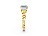 Yellow gold Three-Stone Fancy Blue Emerald Cut Diamond Braided Band Ring with Four-Prong Setting_106