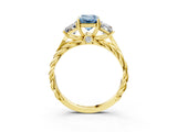 Yellow gold Three-Stone Fancy Blue Emerald Cut Diamond Braided Band Ring with Four-Prong Setting_107