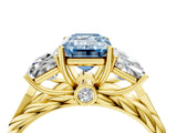 Yellow gold Three-Stone Fancy Blue Emerald Cut Diamond Braided Band Ring with Four-Prong Setting_108