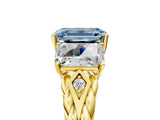 Yellow gold Three-Stone Fancy Blue Emerald Cut Diamond Braided Band Ring with Four-Prong Setting_109