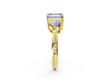 Yellow gold Three-Stone Fancy Blue Emerald Cut Diamond Channel Set Engagement Ring with Prong Setting_14
