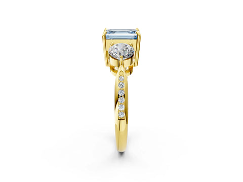 Yellow gold Three-Stone Fancy Blue Emerald Cut Diamond Channel Set Engagement Ring with Prong Setting_14