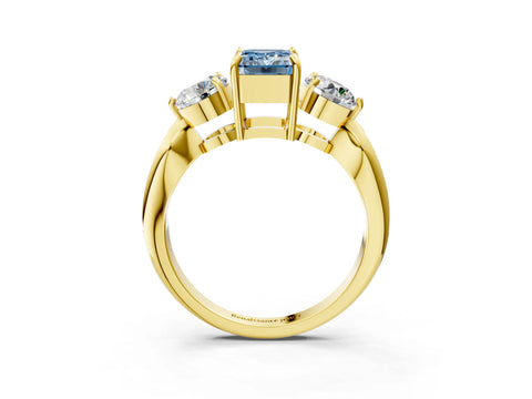 Yellow gold Three-Stone Fancy Blue Emerald Cut Diamond Channel Set Engagement Ring with Prong Setting_15