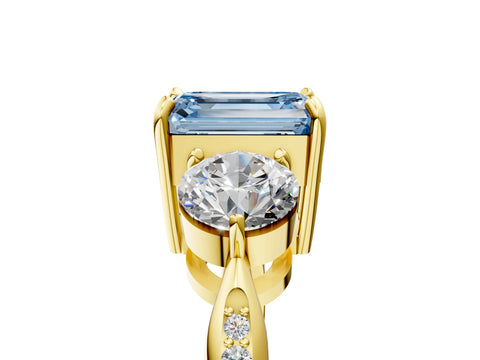 Yellow gold Three-Stone Fancy Blue Emerald Cut Diamond Channel Set Engagement Ring with Prong Setting_17