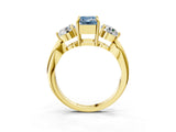 Yellow gold Three-Stone Fancy Blue Emerald Cut Diamond Channel Set Engagement Ring with Prong Setting_3