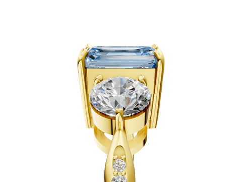 Yellow gold Three-Stone Fancy Blue Emerald Cut Diamond Channel Set Engagement Ring with Prong Setting_5