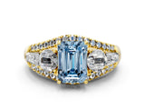 Yellow gold Three-Stone Fancy Blue Emerald Cut Diamond Engagement Ring with Pave Band and Prong Setting_12