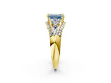 Yellow gold Three-Stone Fancy Blue Emerald Cut Diamond Engagement Ring with Pave Band and Prong Setting_14