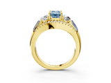 Yellow gold Three-Stone Fancy Blue Emerald Cut Diamond Engagement Ring with Pave Band and Prong Setting_15
