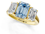 Yellow gold Three-Stone Fancy Blue Emerald Cut Diamond Engagement Ring with Prong Setting_4
