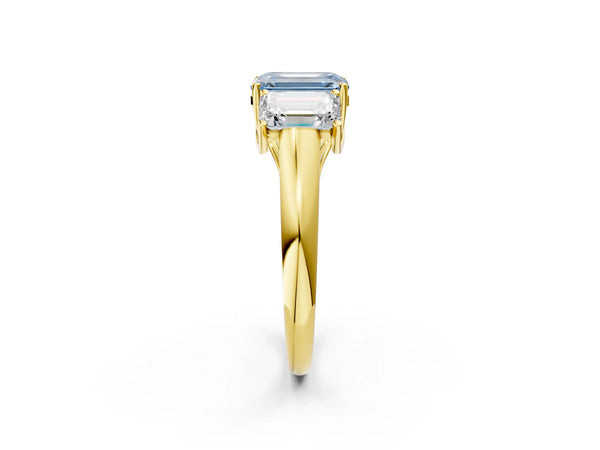 Yellow gold Three-Stone Fancy Blue Emerald Cut Diamond Engagement Ring with Prong Setting