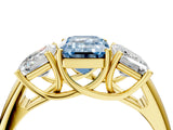Yellow gold Three-Stone Fancy Blue Emerald Cut Diamond Engagement Ring with Prong Setting_7