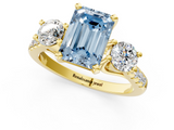 Yellow gold Three-Stone Fancy Blue Emerald  Cut Diamond Pavé Band with Four-Prong Setting_28