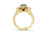 Yellow gold Three-Stone Fancy Blue Emerald  Cut Diamond Pavé Band with Four-Prong Setting_30