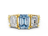 Yellow gold Three-Stone Fancy Blue Emerald  Cut Diamond Ring with Channel-Set Band and Four-Prong Setting_52