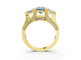 Yellow gold Three-Stone Fancy Blue Emerald  Cut Diamond Ring with Channel-Set Band and Four-Prong Setting_55