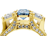 Yellow gold Three-Stone Fancy Blue Emerald  Cut Diamond Ring with Channel-Set Band and Four-Prong Setting_56