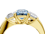 Yellow gold Three-Stone Fancy Blue Emerald  Cut Diamond Ring with Channel-Set Band and Four-Prong Setting_63