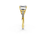 Yellow gold Three-Stone Fancy Blue Emerald Cut Diamond Ring with Pavé Band and Prong Setting_63