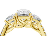 Yellow gold Three-Stone Fancy Blue Emerald Cut Diamond Ring with Pavé Band and Prong Setting_65
