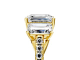 Yellow gold Three-Stone Fancy Blue Emerald Cut Diamond Ring with Pavé Band and Prong Setting_78