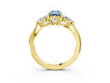 Yellow gold Three-Stone Fancy Blue Emerald  Cut Diamond Ring with Pear Side Stones in Four-Prong Setting_119